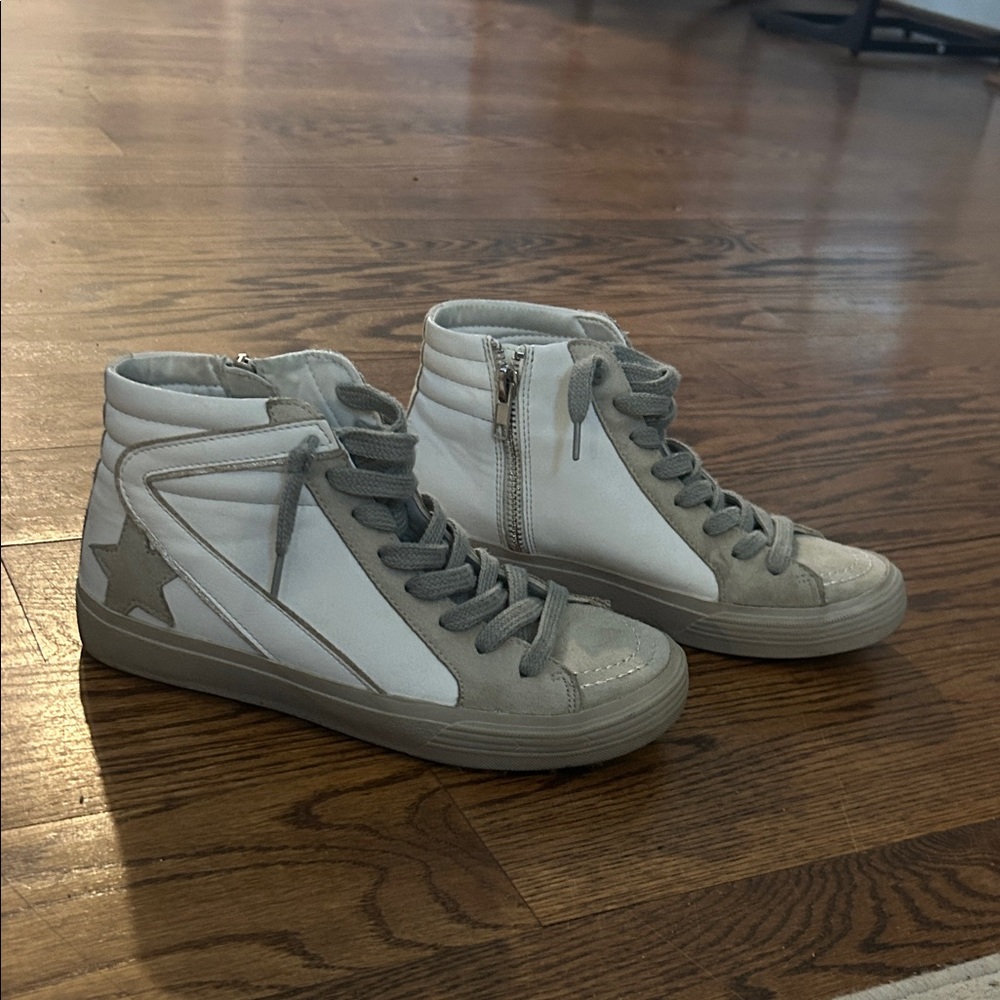 ShuShop White and Gray High-Top Sneakers